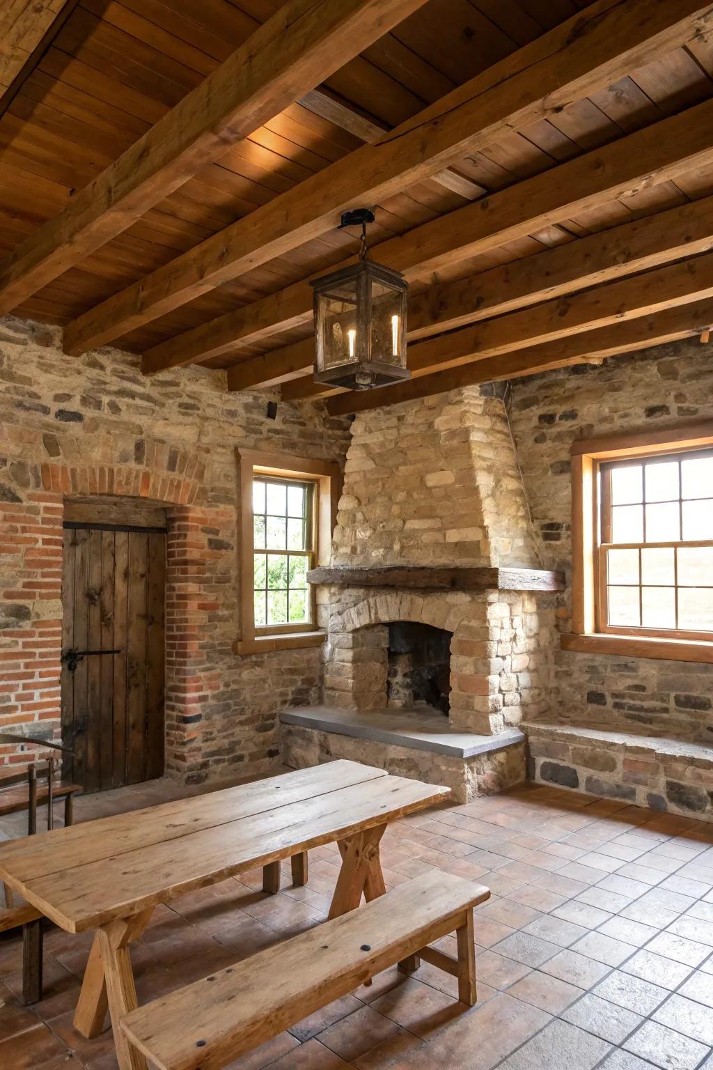 A chamber infused with rustic elements, deriving its charm from natural materials.