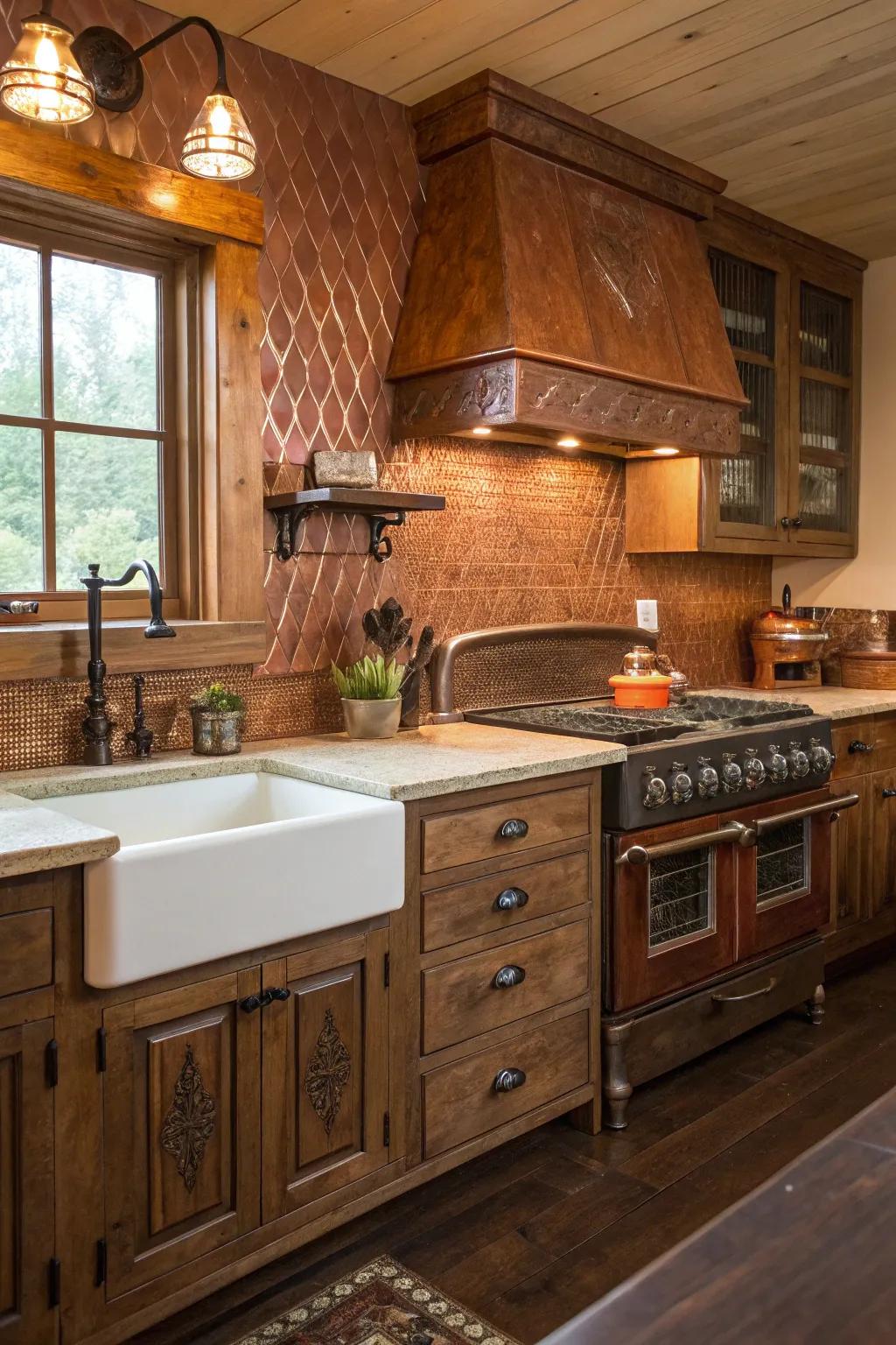 Bronze embellishments incorporate comfort and luxury to the countryside kitchen.