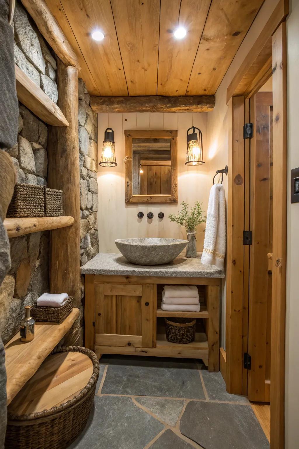 Natural parts make a homespun bathroom oasis.