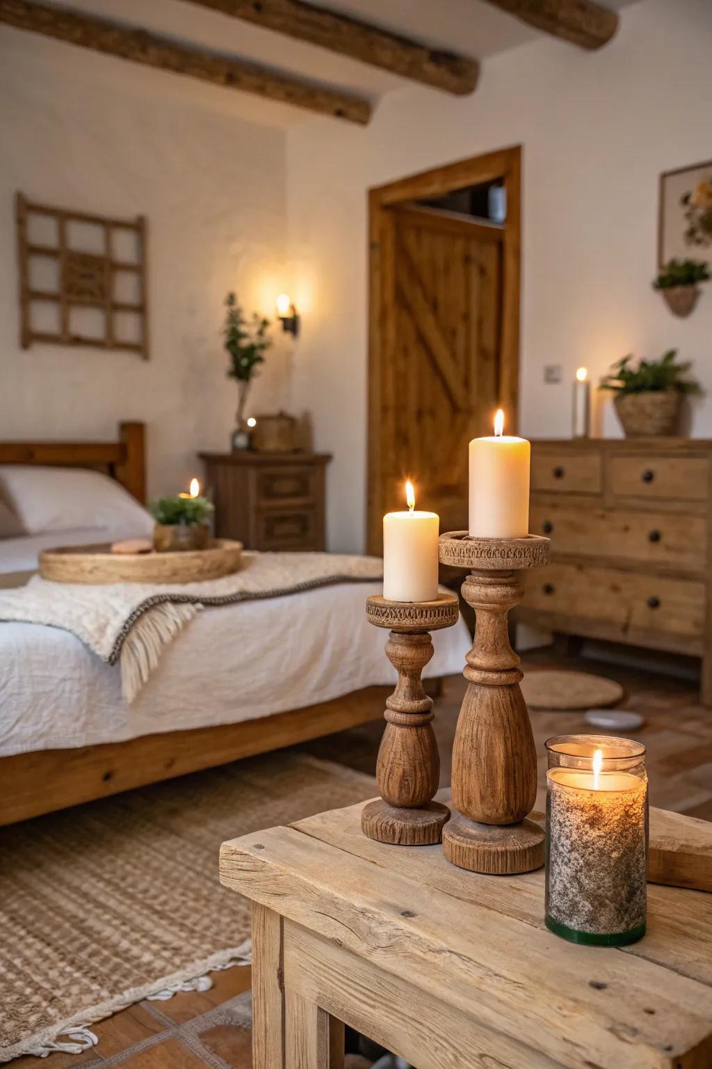 Taper holders forge a warm and elegant ambiance.