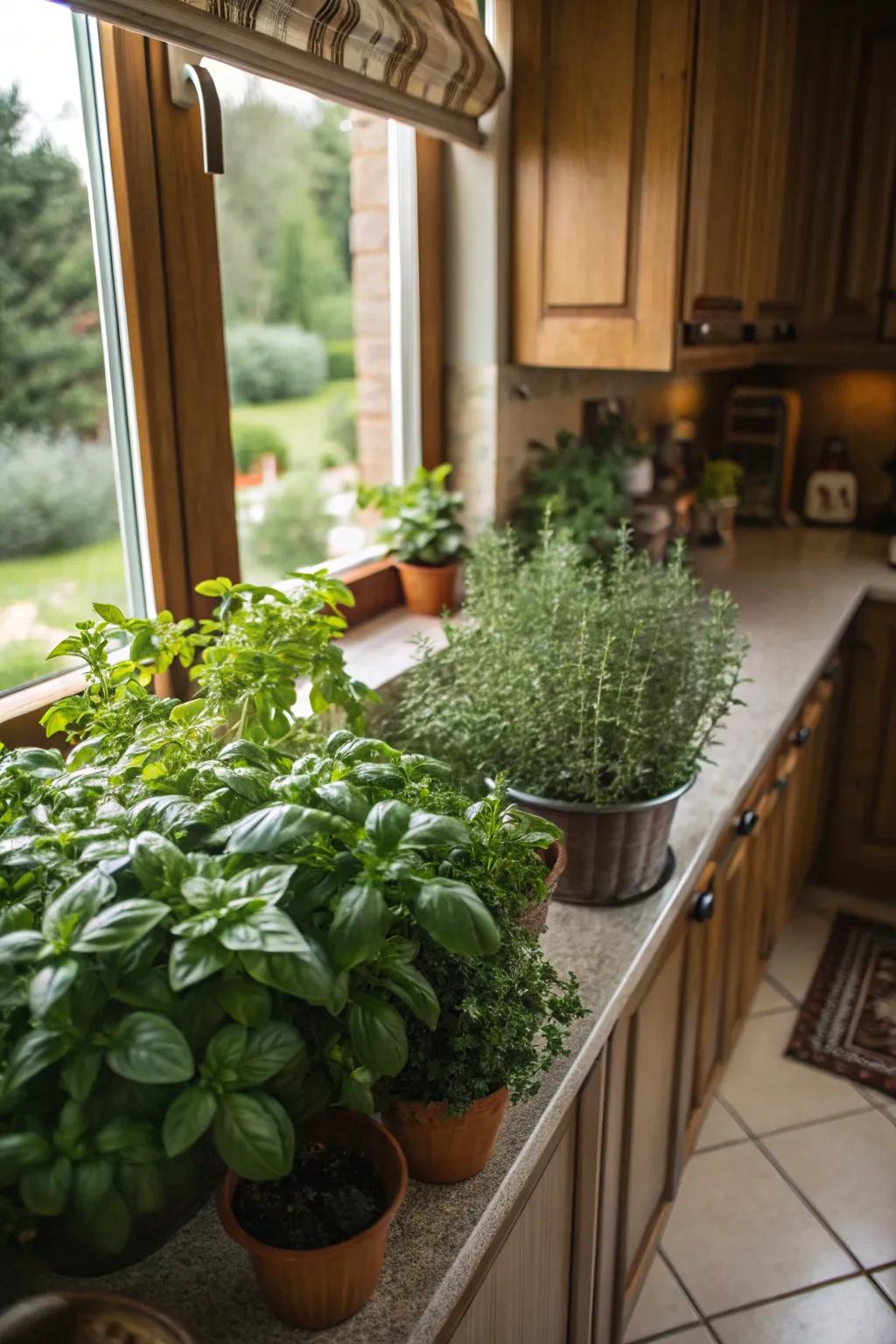 Herb cultivation windows introduce nature indoors and elevate the kitchen's allure.