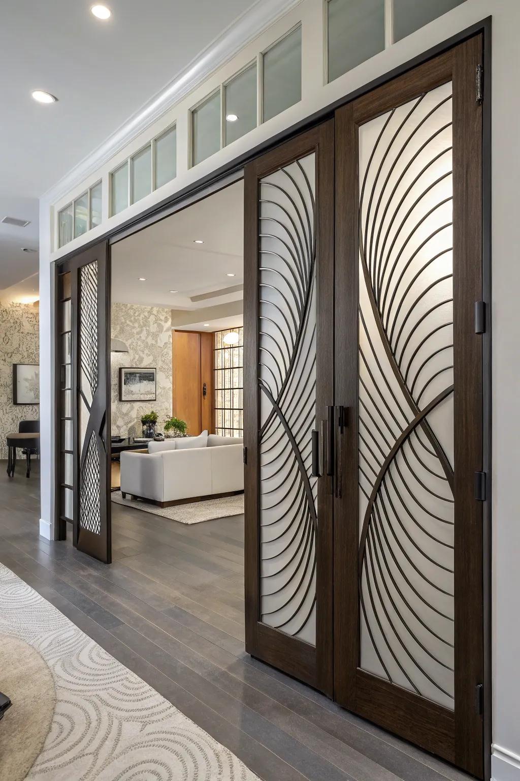 Dramatic depth is achieved through sculptural saloon doors.