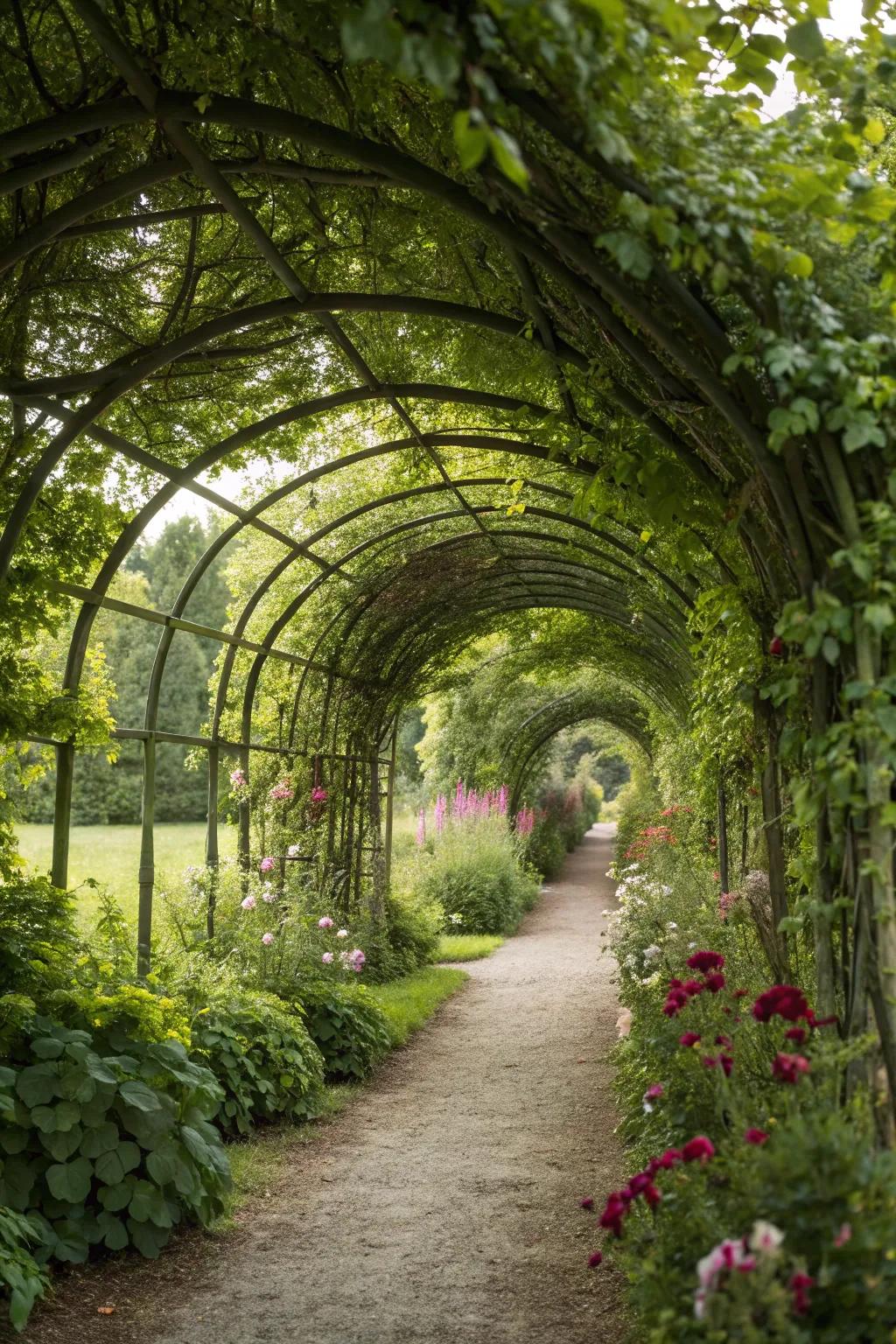 Stroll through an enchanted floral tunnel.