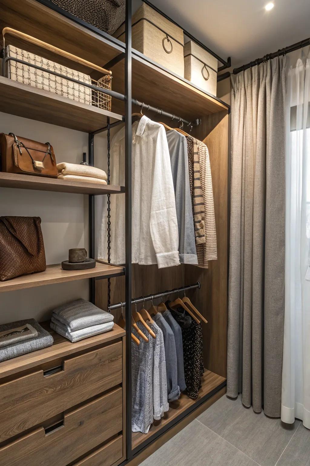 A closet featuring diverse textures, designed for a cozy, inviting sensation.