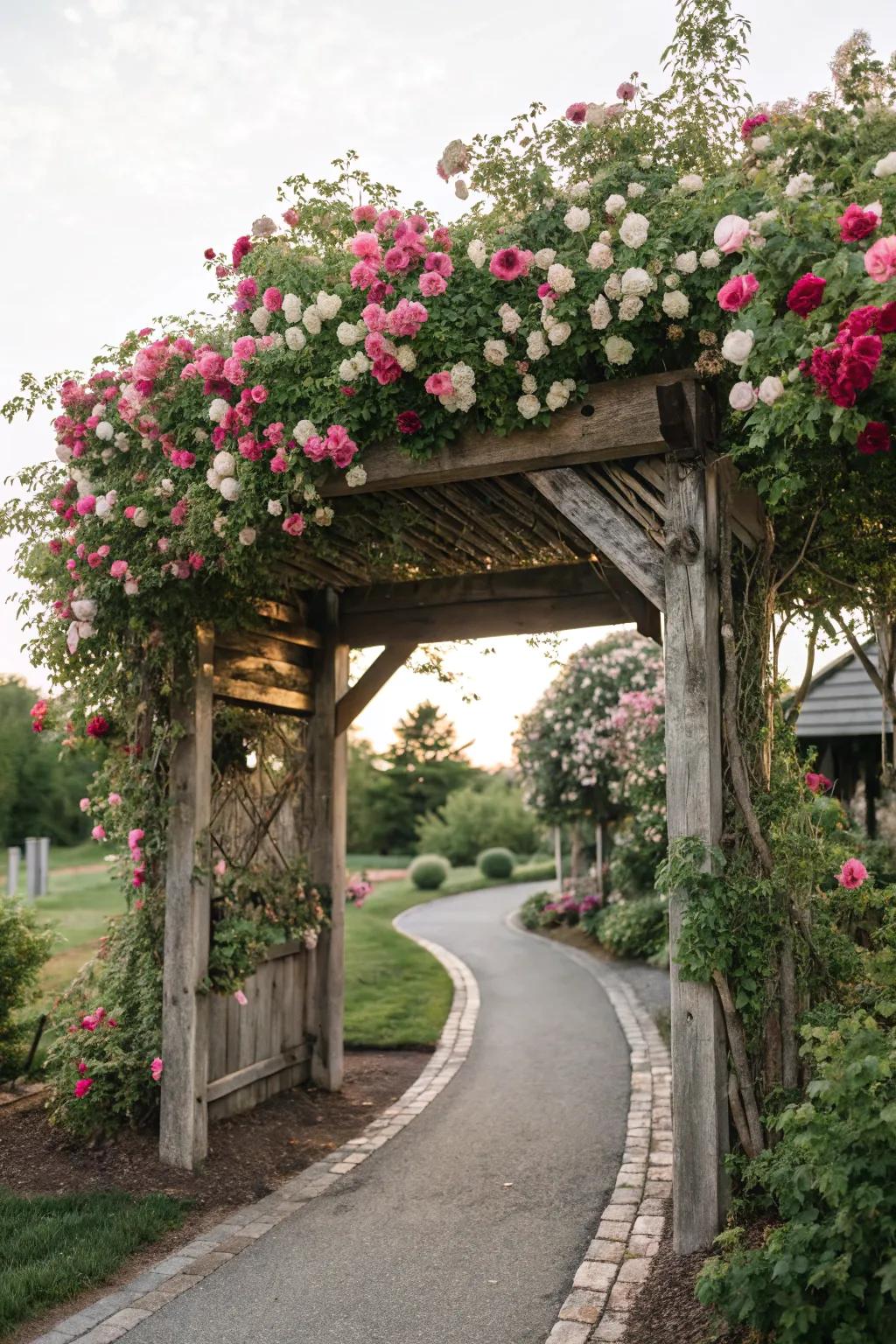 A blossoming arbor produces an enchanting entry.