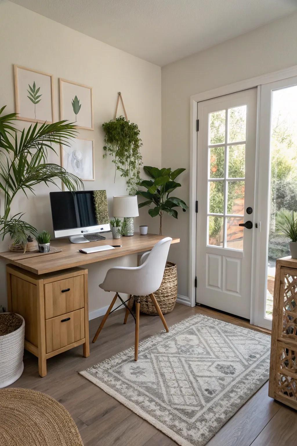 Feng Shui arrangement enhances energy flow and focus.
