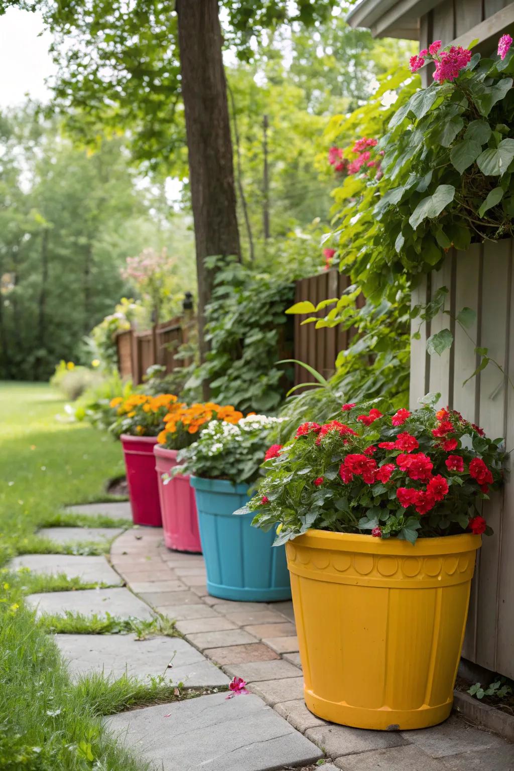 Radiant bins append dynamic pigmentation and individuality to any peripheral yard.