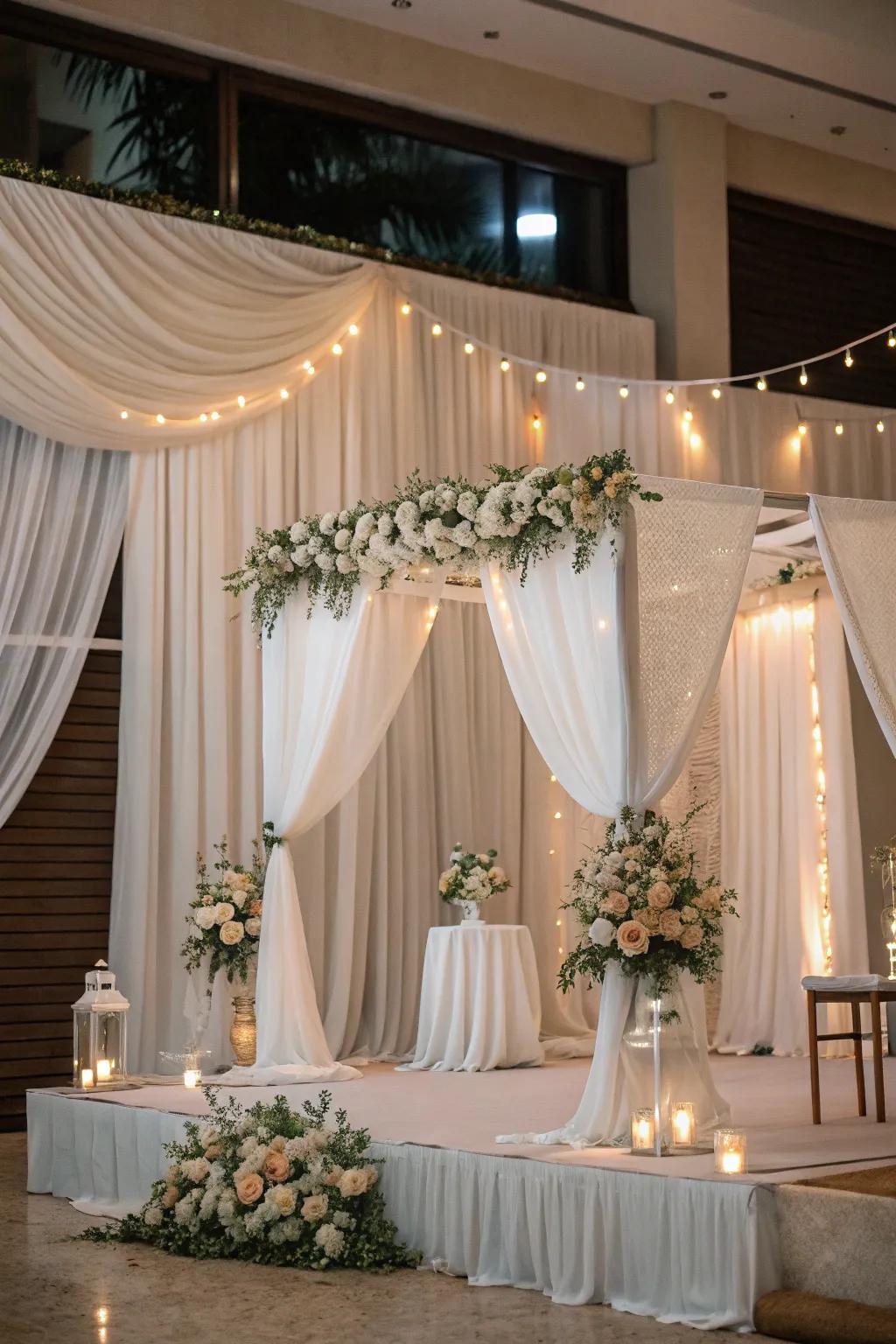 Soft textiles and drapery add elegance and sophistication to wedding decorations.