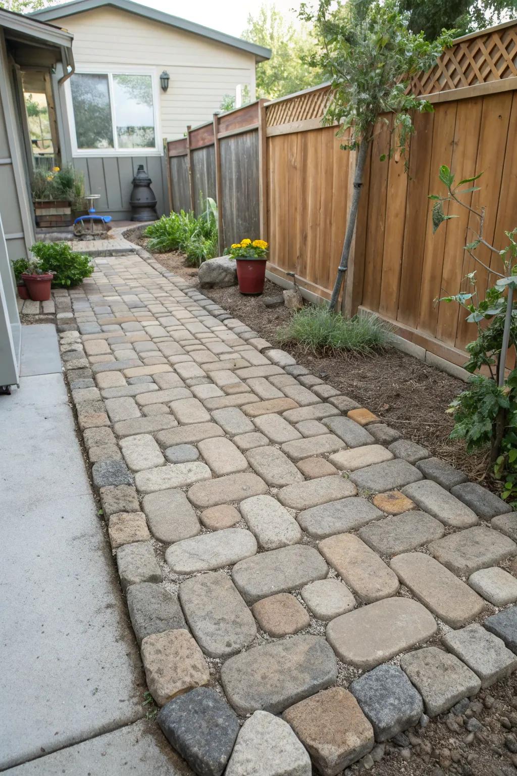 Cobblestone impressions convey historic elegance to patios.