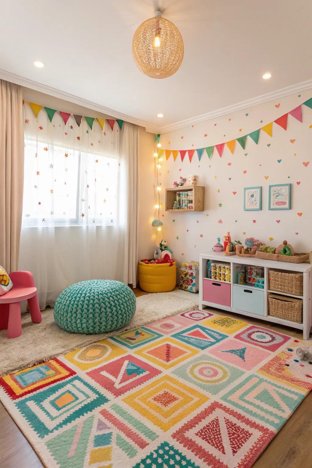 A colorful rug adds warmth.