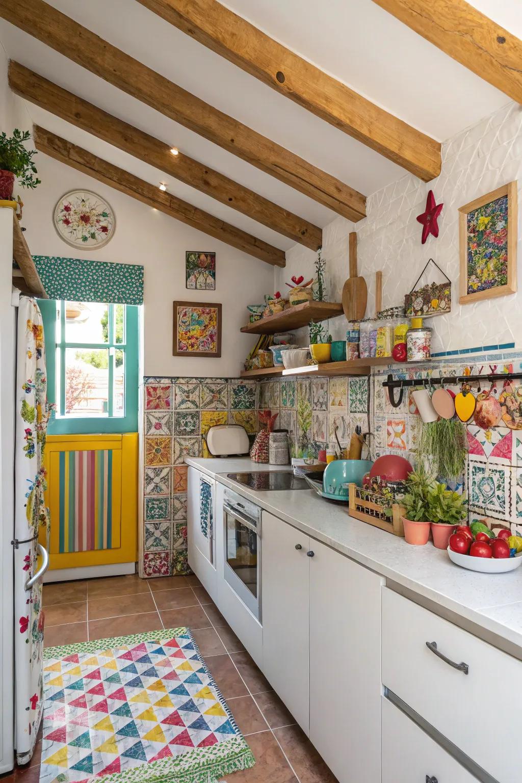 Coated supports introduce a playful pop of hue to smaller kitchens.