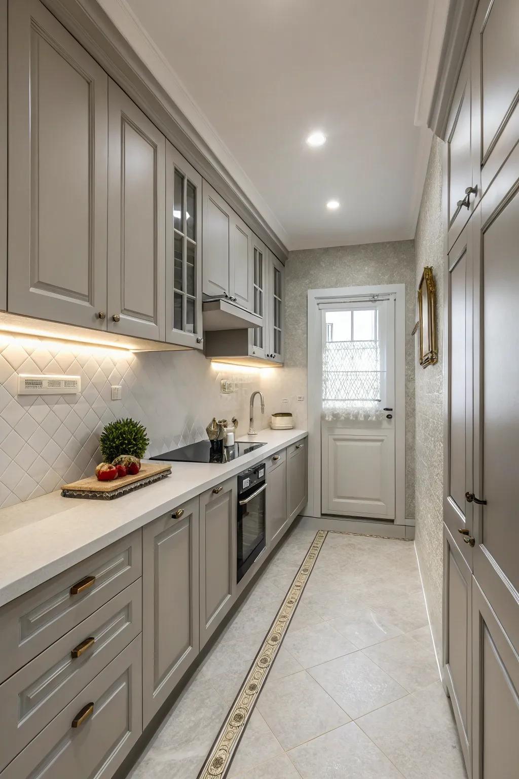 Monochromatic schemes unify small kitchen spaces.