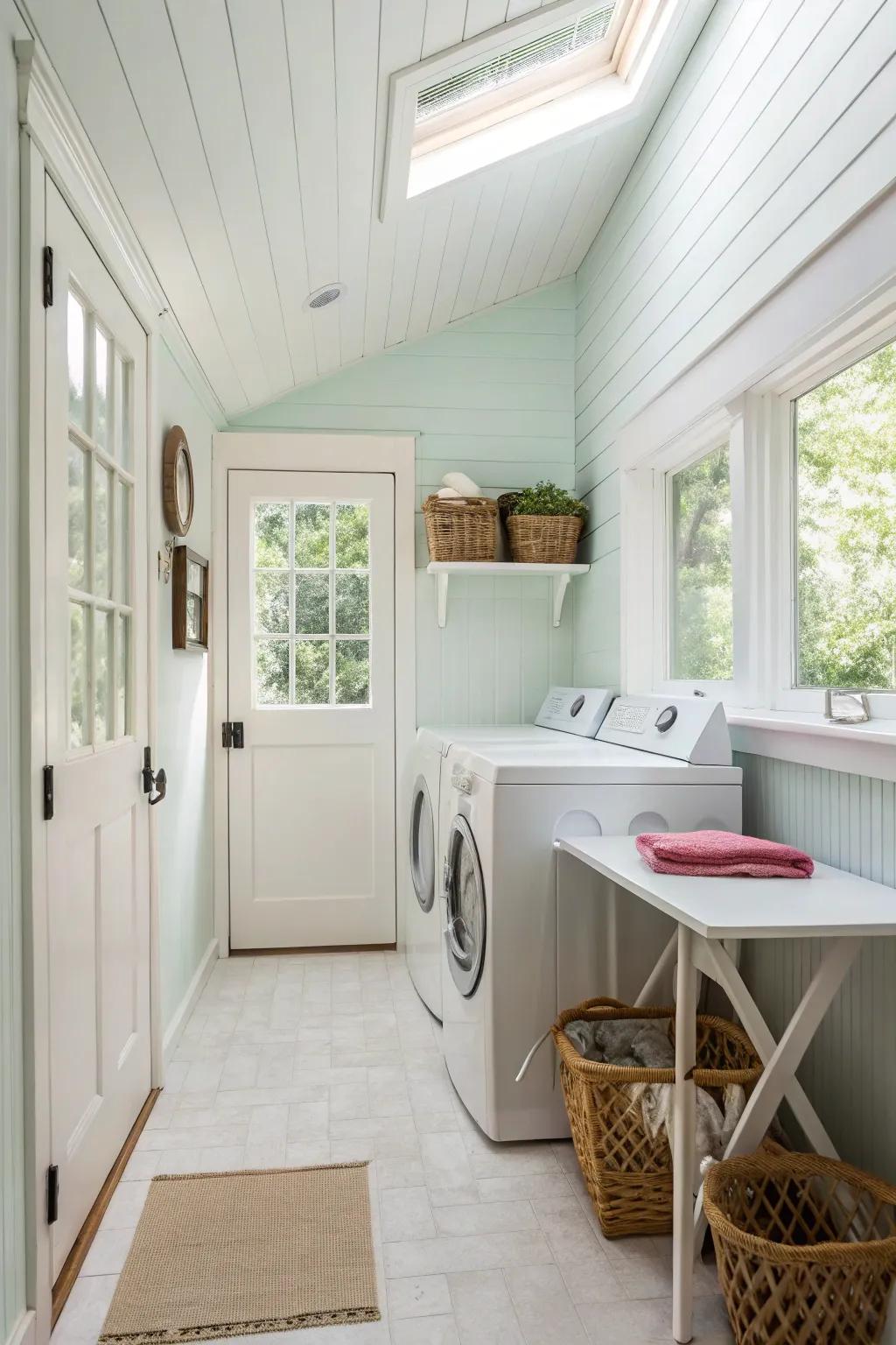 Light colors can visually enlarge your laundry room.