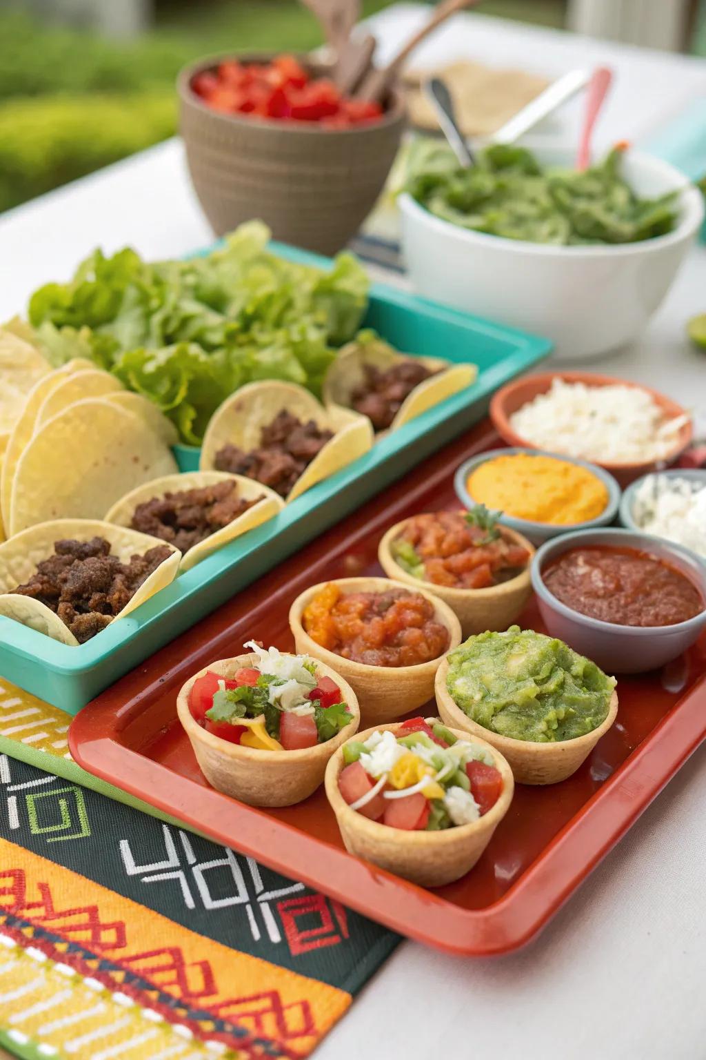 A miniature taco station designed for a festive and flavorful nibble.
