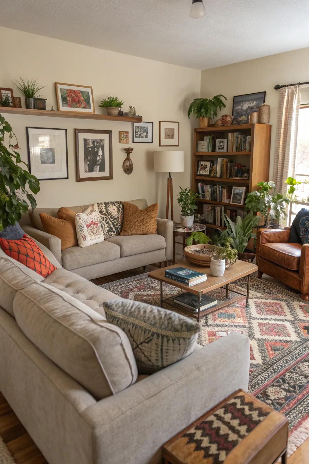 Mixing different sofa styles creates a unique and personal living space.