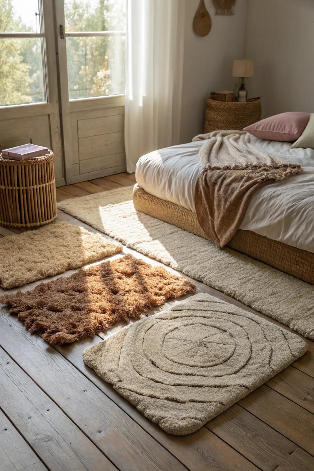 Layered floor coverings provide a cozy and luxurious feel to your spa-like space.