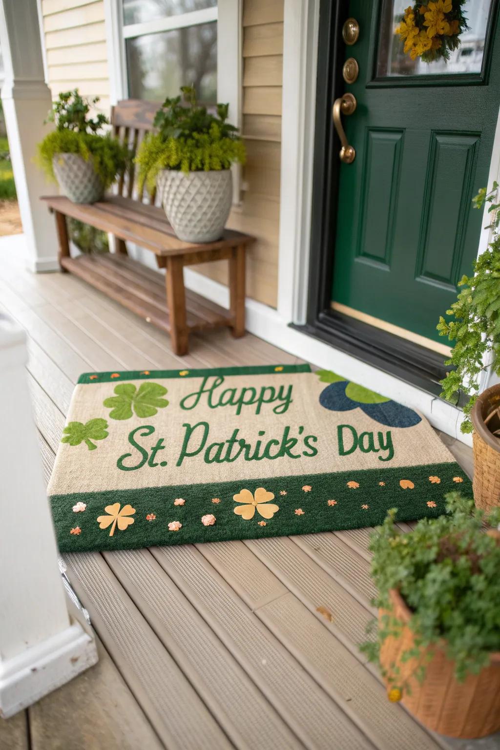 Welcome guests with a celebratory St. Patrick's Day entryway rug.
