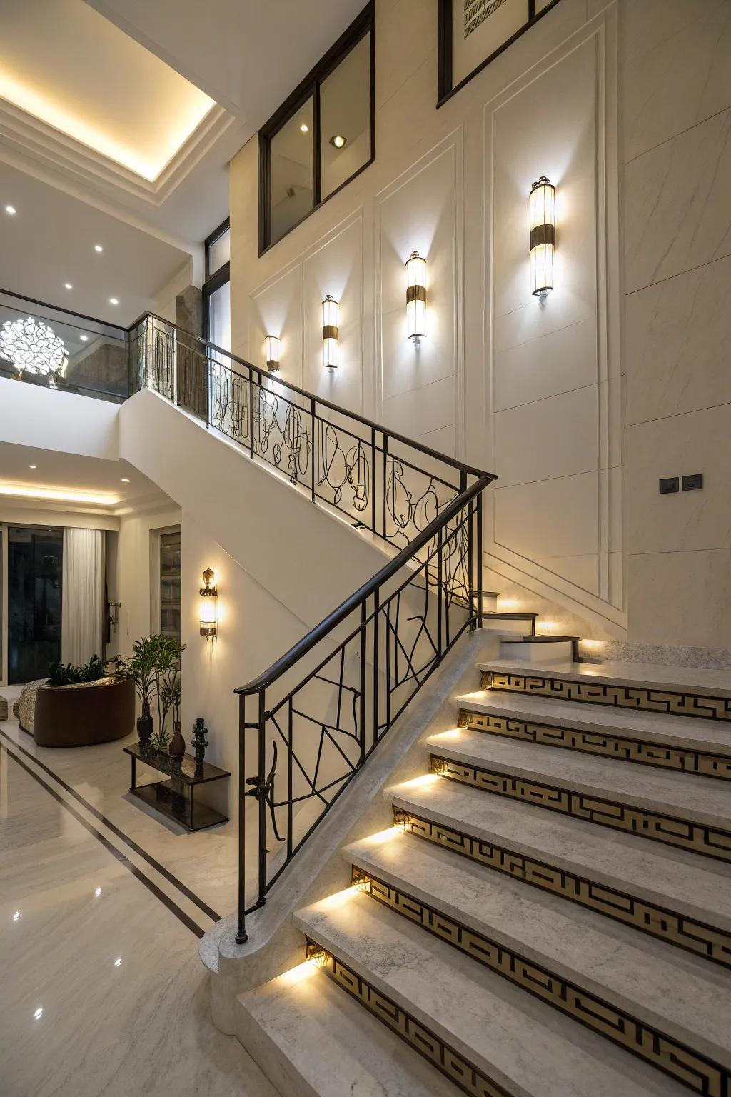 Wall luminaries enhance the ambiance of your stairway.