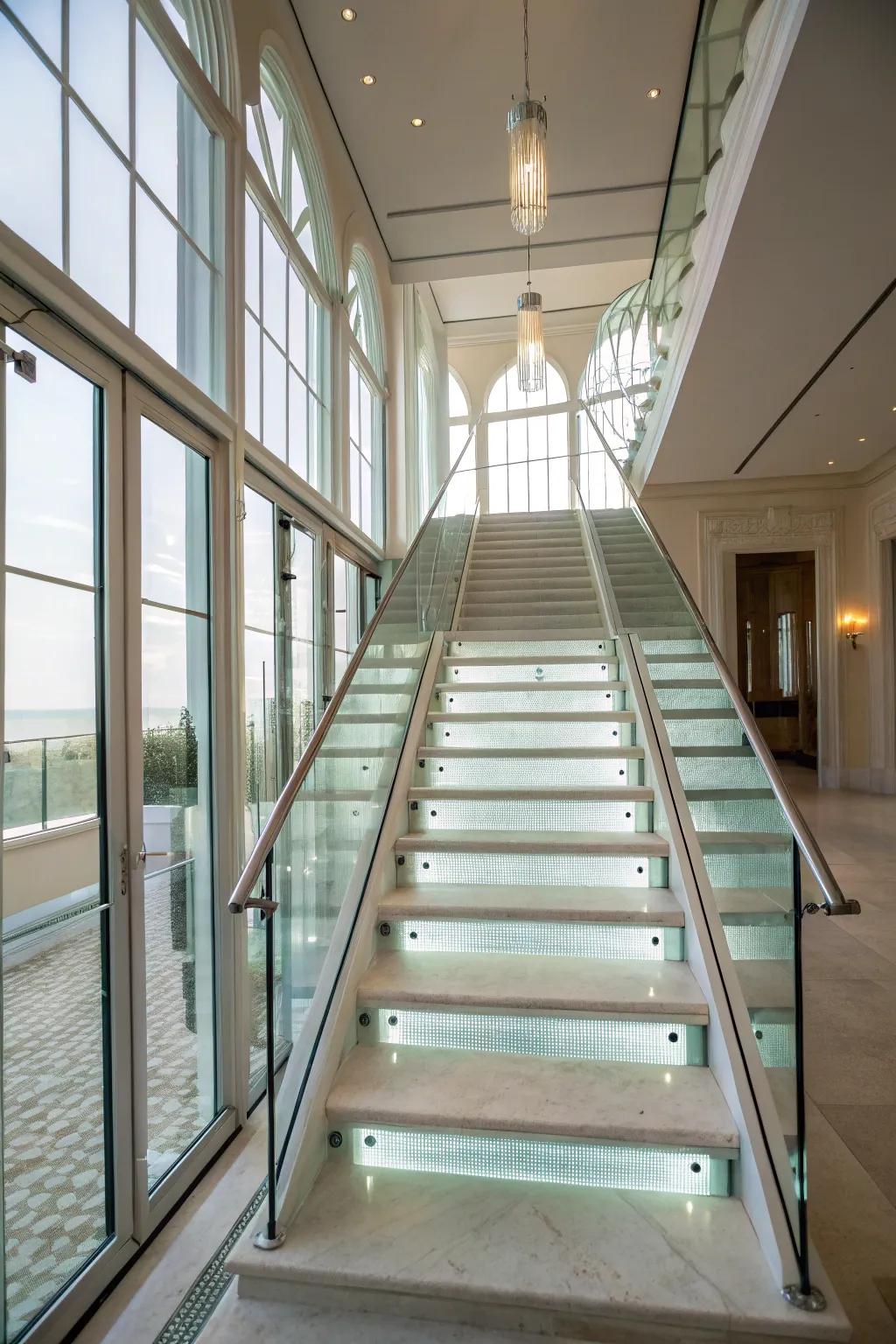 Use glass panels to create an airy staircase.