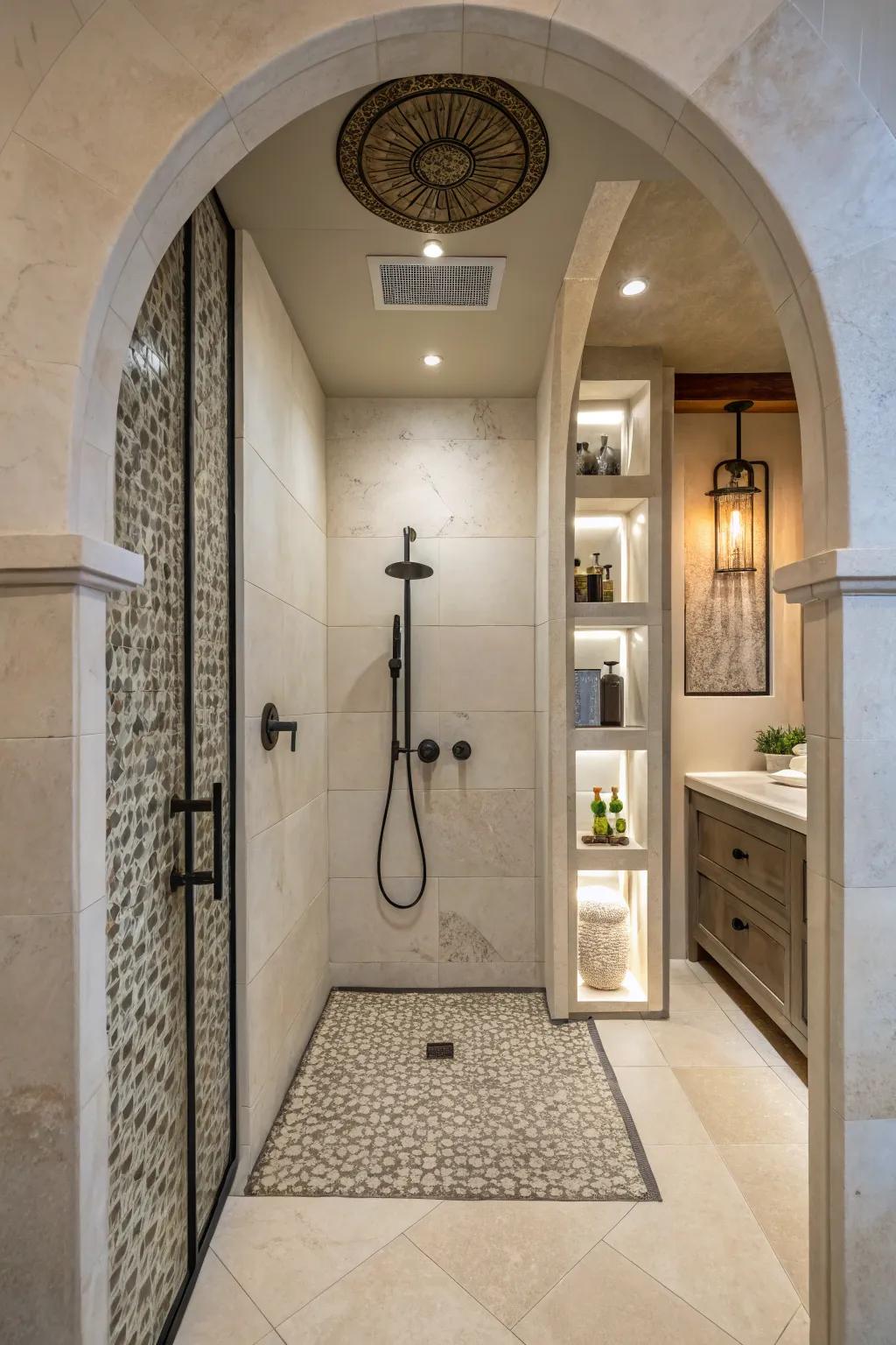For a standup shower, architectural forms provide a distinctive niche.