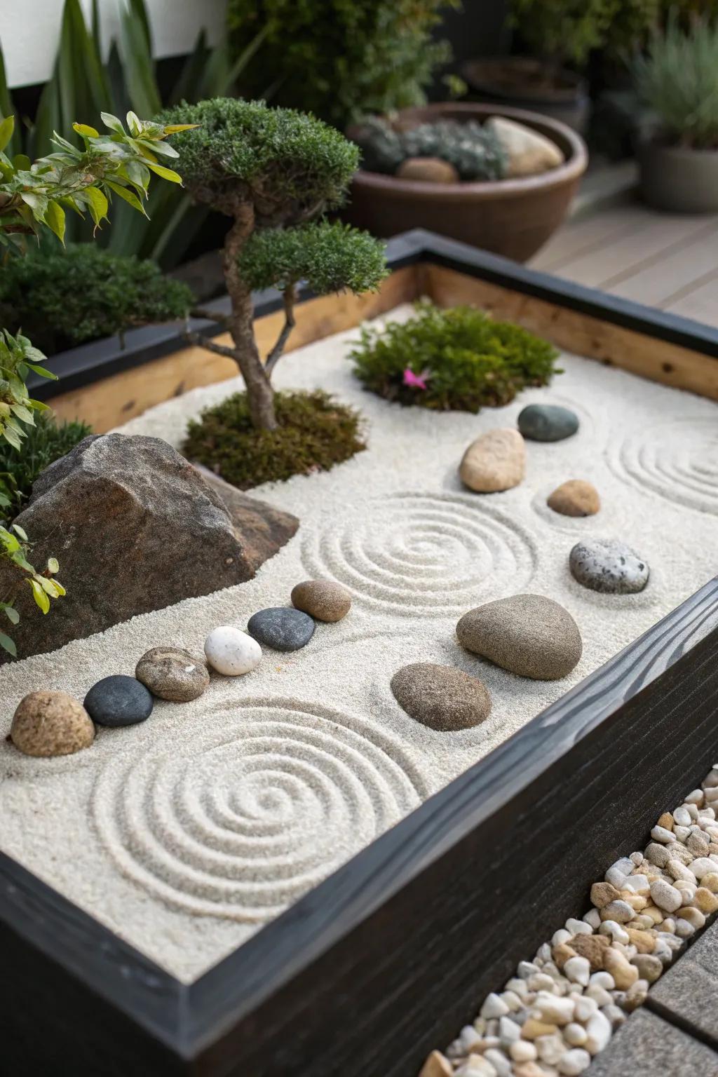 A serene miniature Zen retreat intended for meditation.