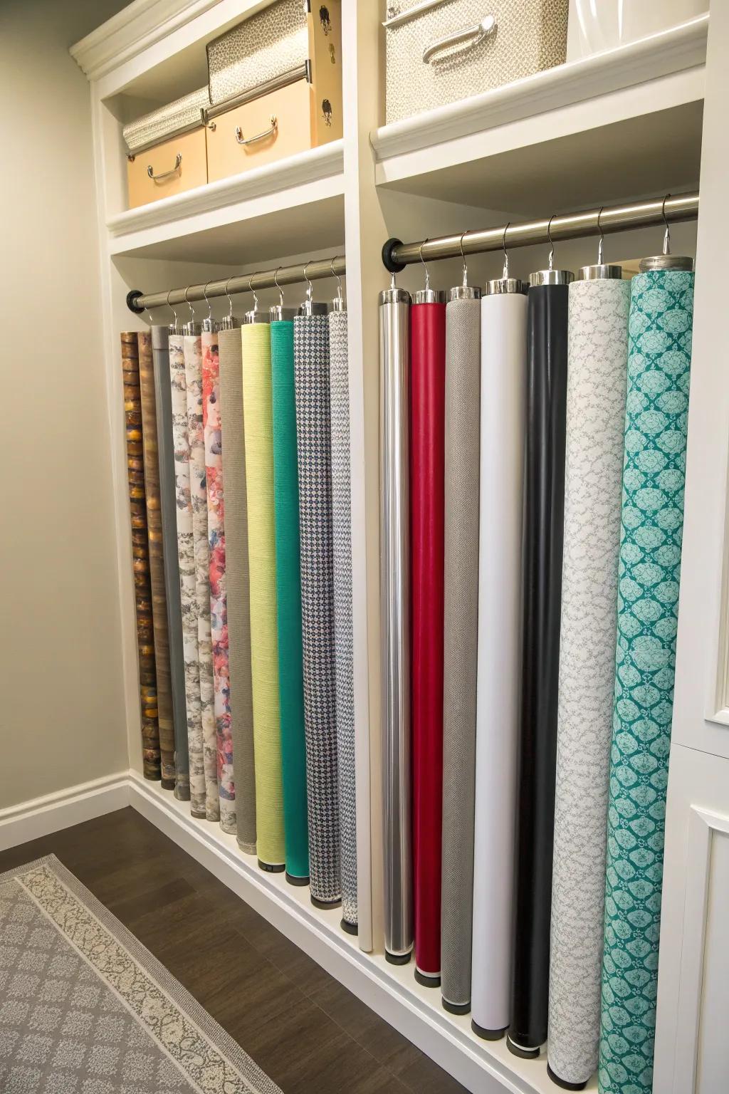 Tension rods present a cutting-edge means of hanging vinyl rolls.