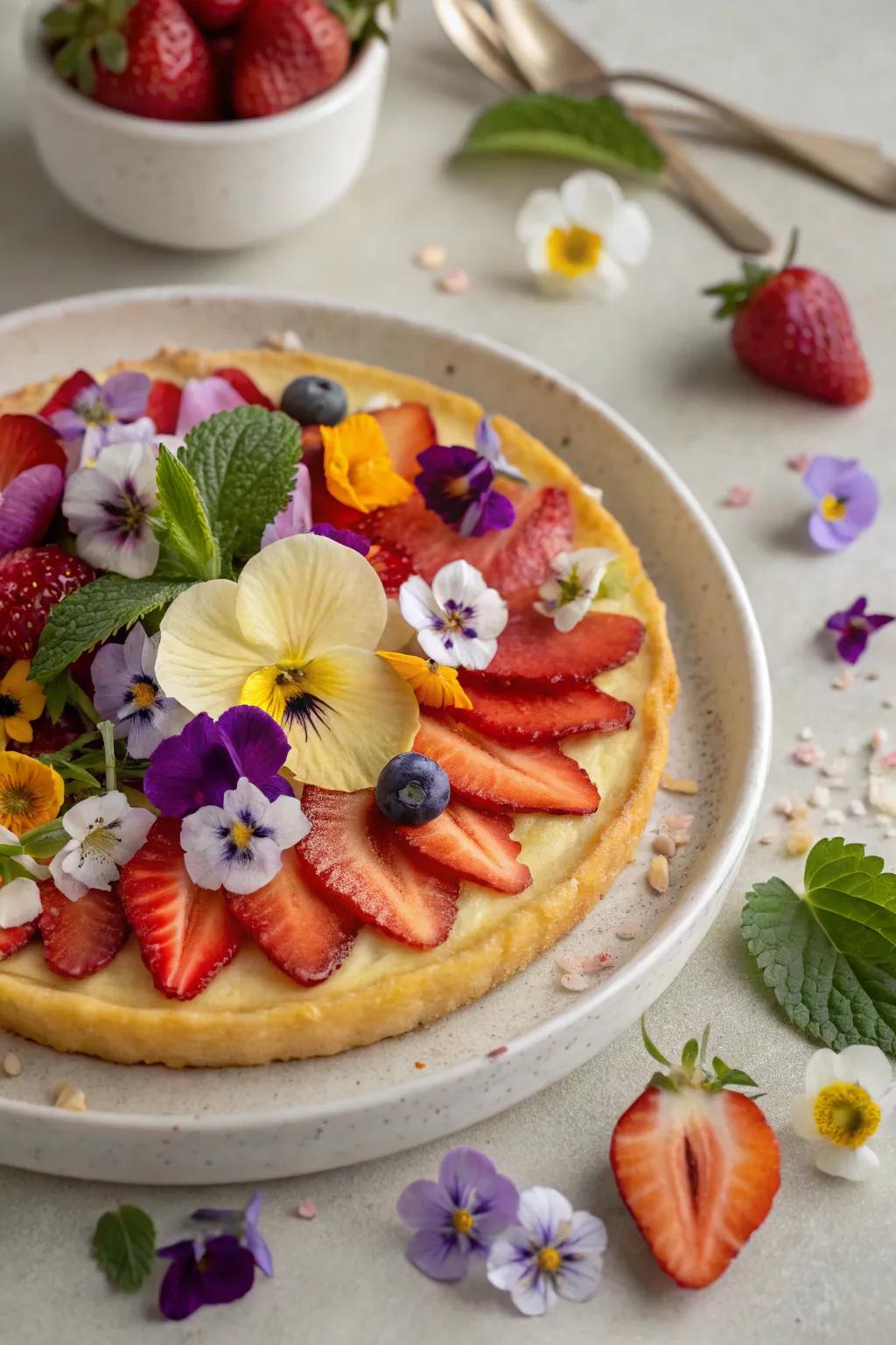 An appealing dish adorned with flowers.