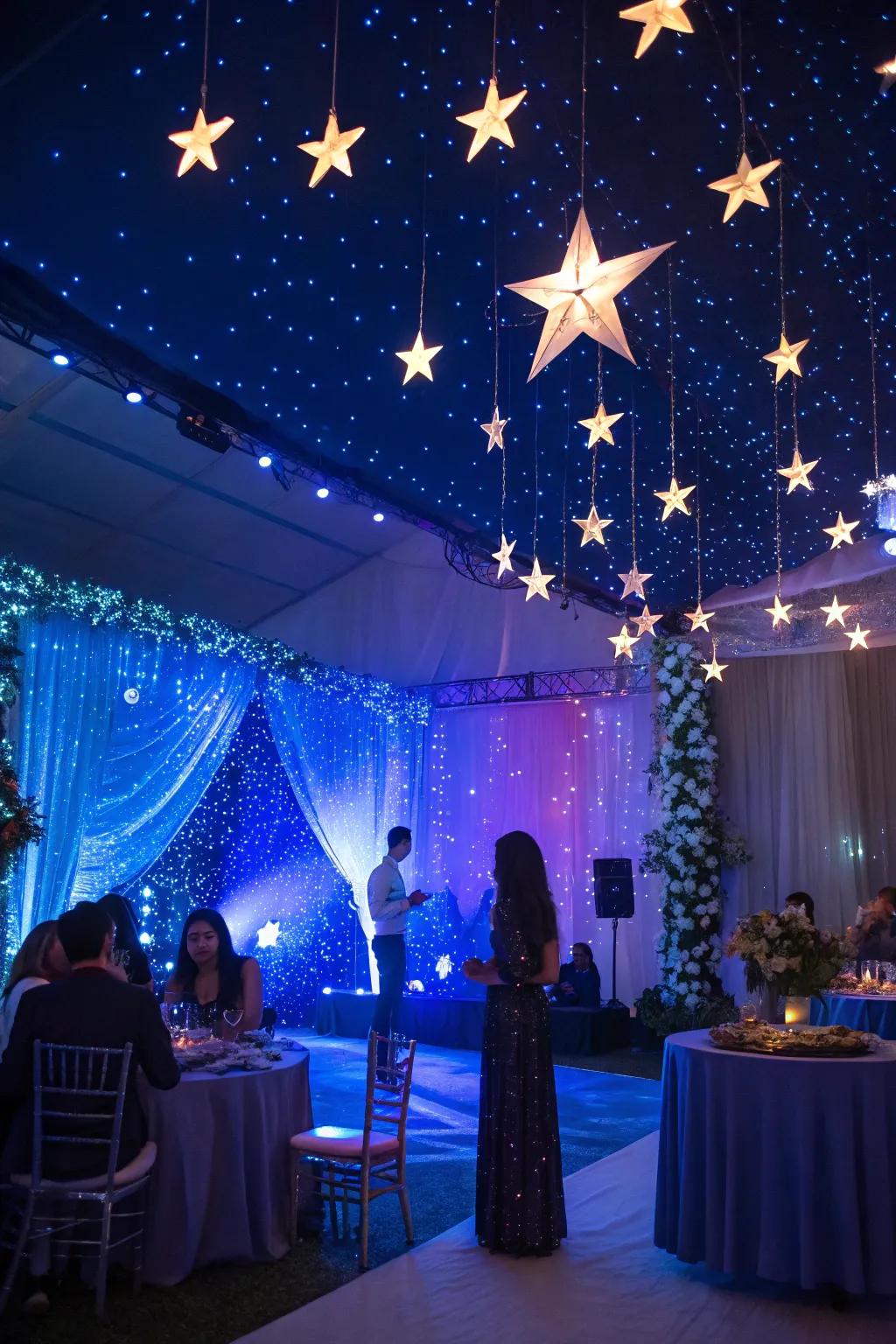 A celestial twilight themed backdrop produces a dreamlike, magical ambiance.