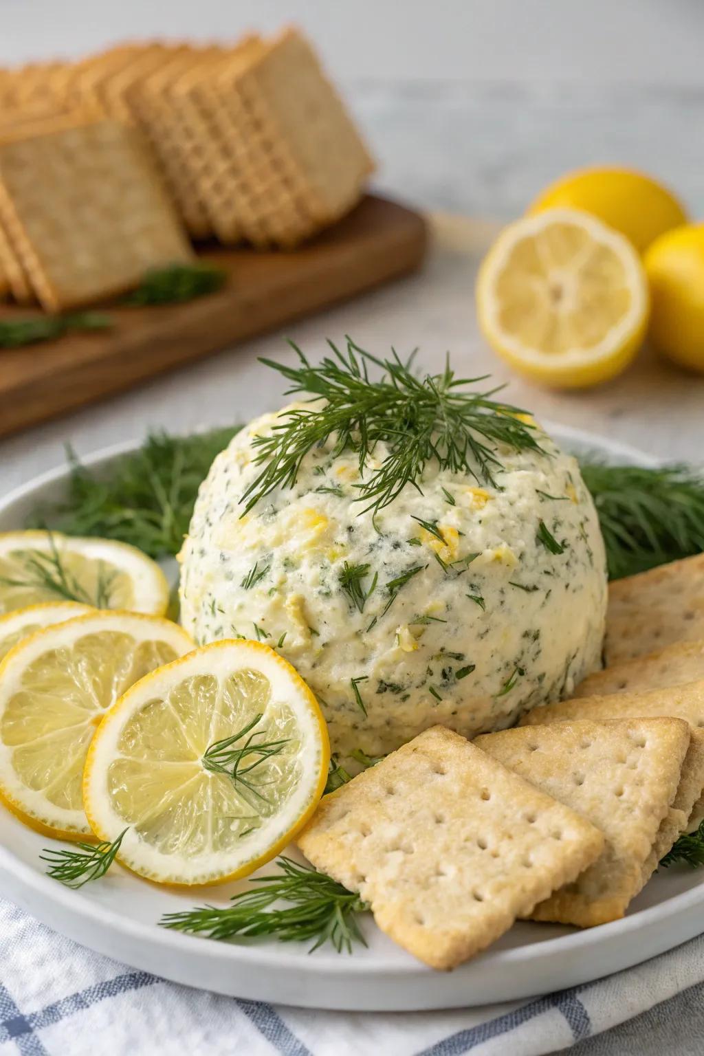 Zesty lemon and dill cheese ball for a rejuvenating taste.