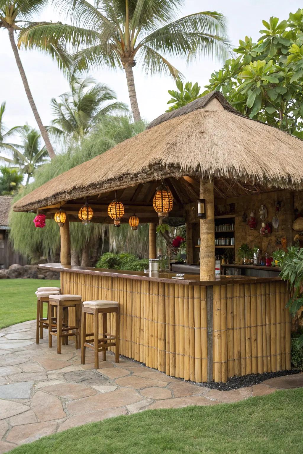 Reed fencing offers privacy and a hint of tiki charm.