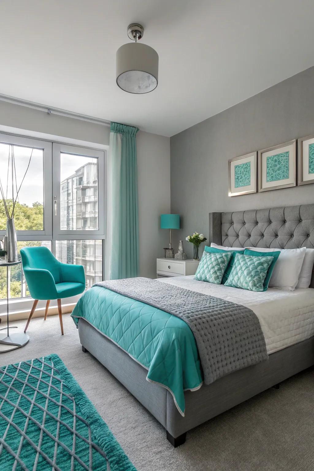 Turquoise and grey create a look.