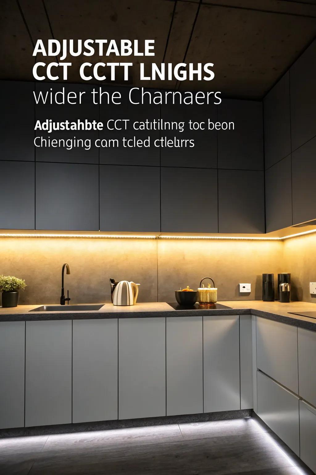 Customizable temperature lighting offers adaptability for changing kitchen lighting needs.