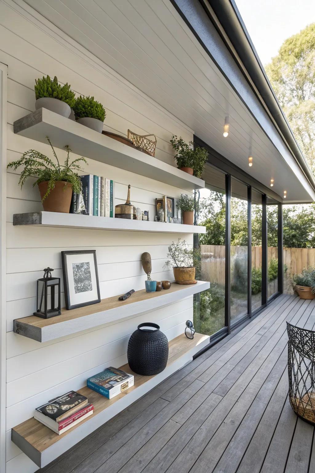 Suspended shelves present a minimalist and stylish storage choice.