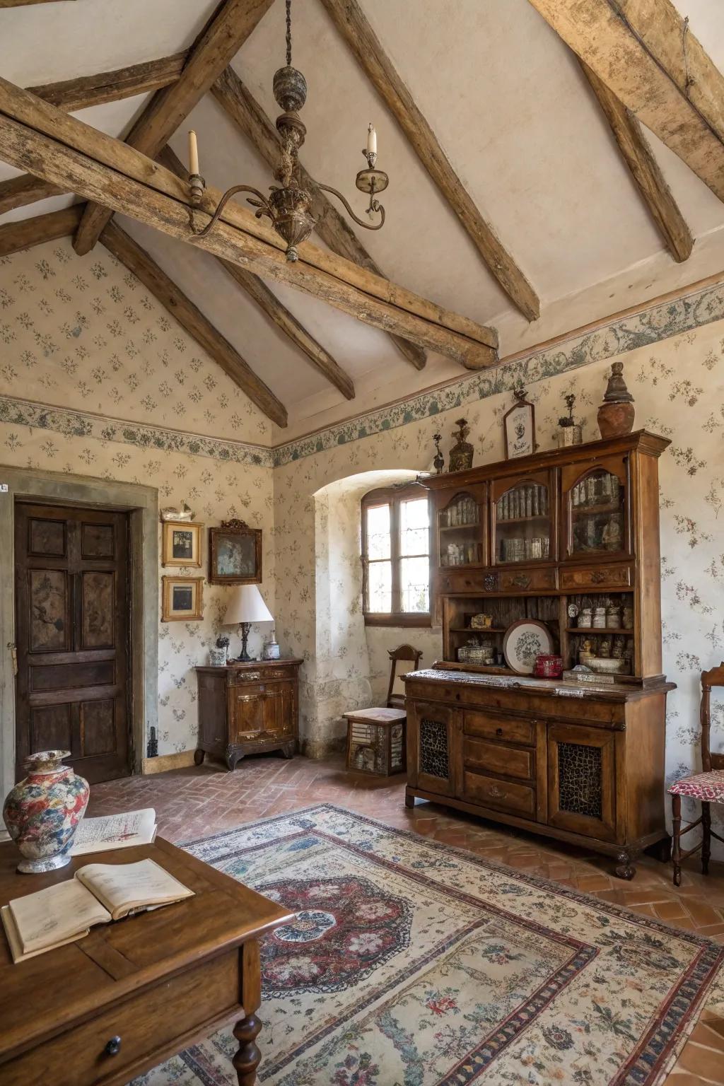 The allure of the past with Weathered Framing gracing a vaulted ceiling.