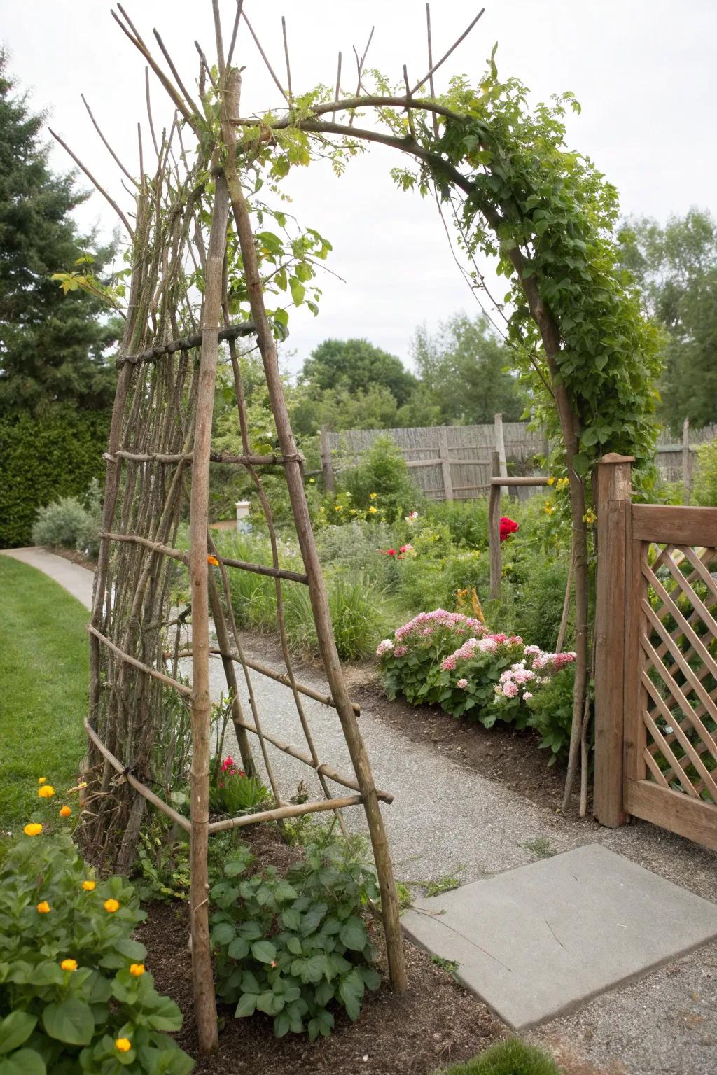 Handmade willow trellises contribute a whimsical flourish.