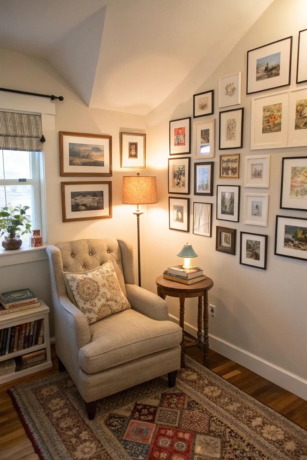 An intimate gallery alcove featuring artwork