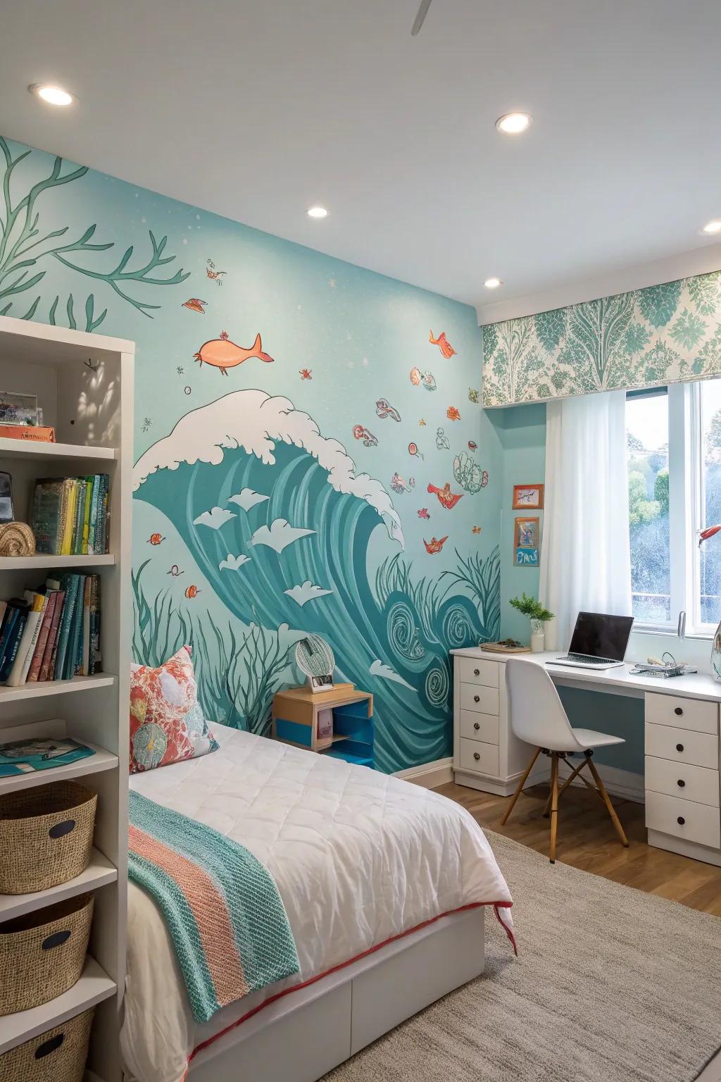 Ocean waves foster a calming and coastal ambiance.
