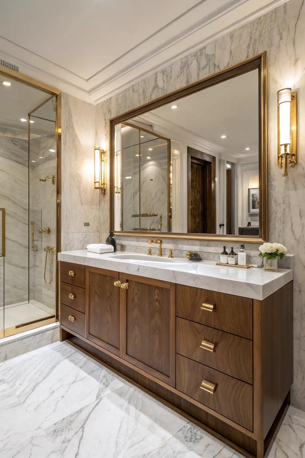 Introduce a luxurious element through metallic touches alongside your walnut fixture.