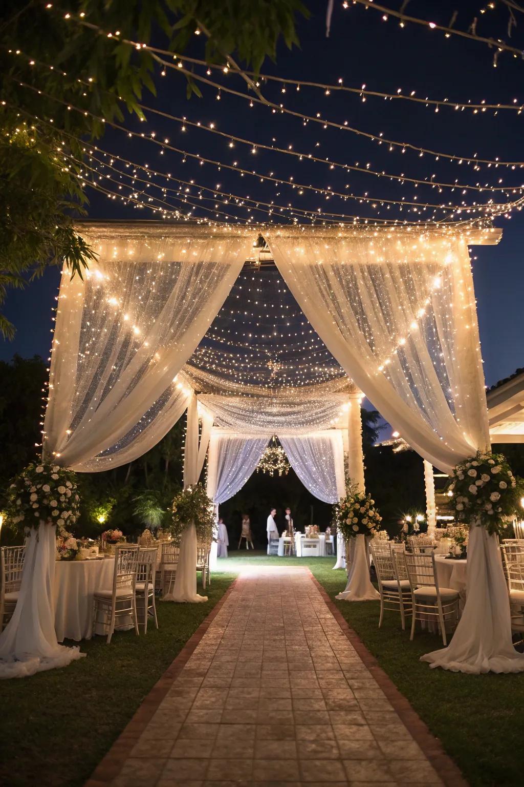 Enchant your guests through a celestial starry covering of drapery.