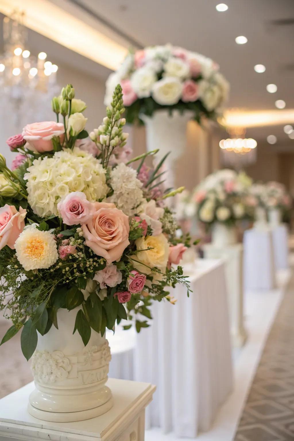 Wedding floral presentations featuring seasonal blossoms, presenting both freshness and fiscal prudence.