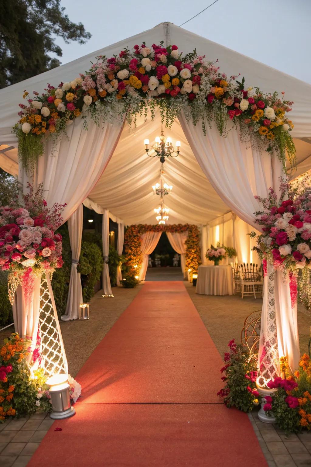 A themed entryway fashions a memorable salutation for attendees.