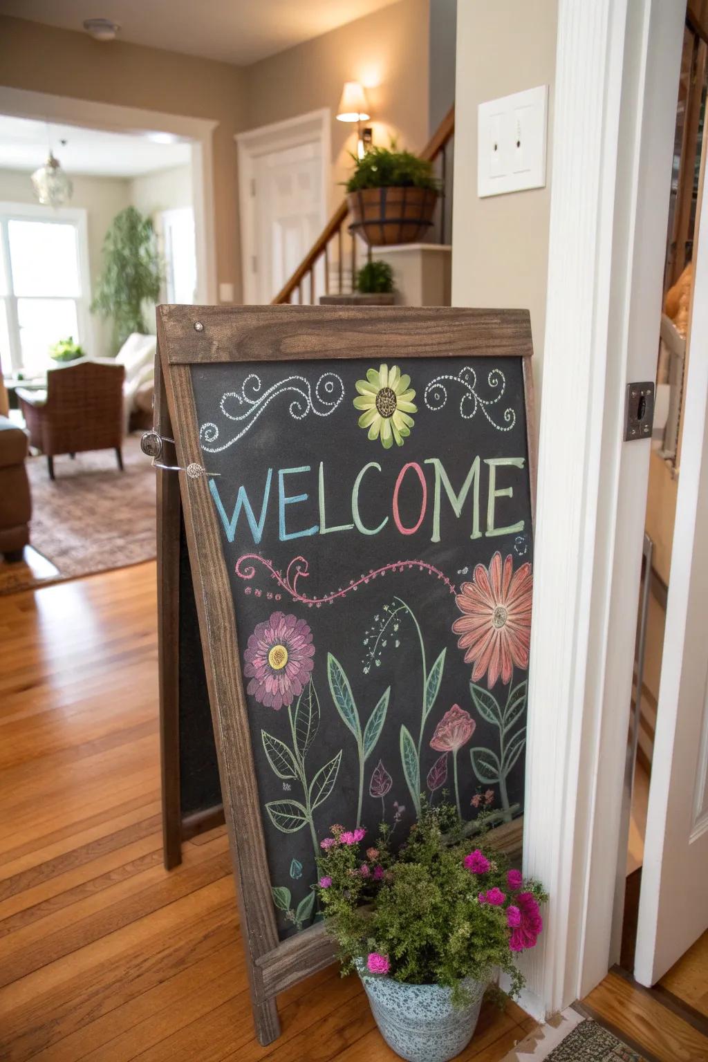 A chalkboard message, warmly greeting them as they arrive home.