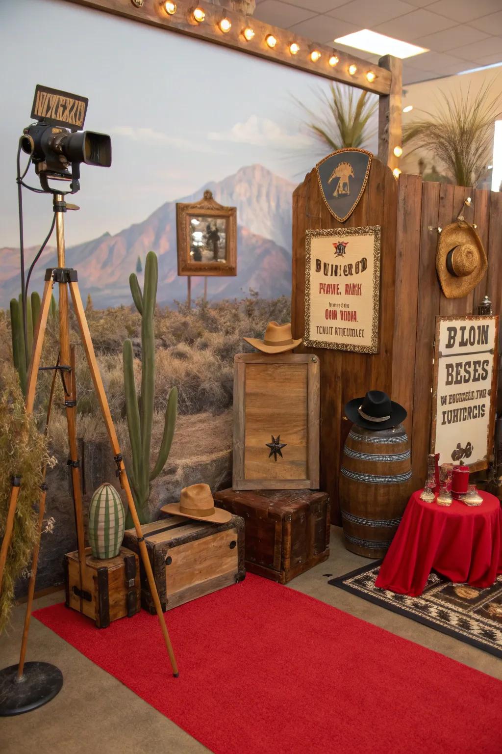A themed photographic alcove empowers attendees to capture enjoyable recollections.
