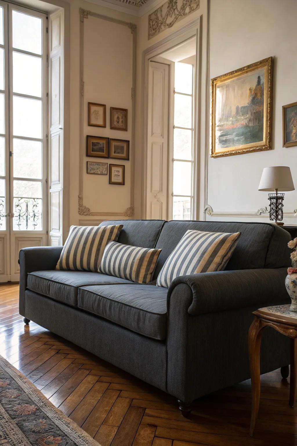Banded pillows add a touch of timeless elegance.