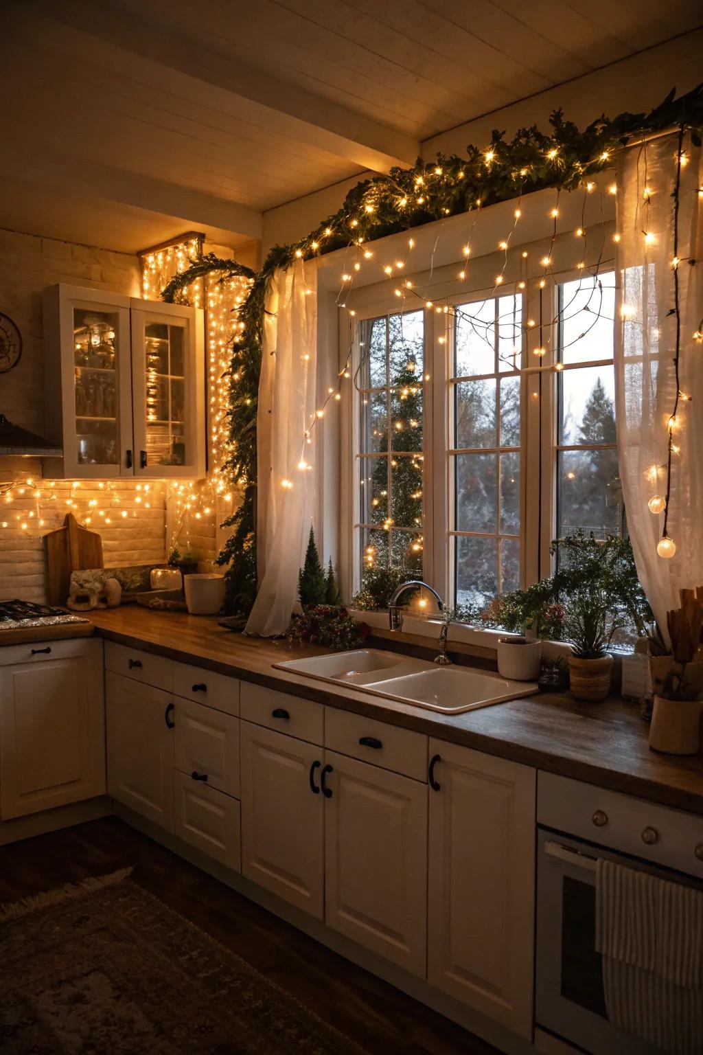 Fairy lights impart a magical ambiance to your kitchen.