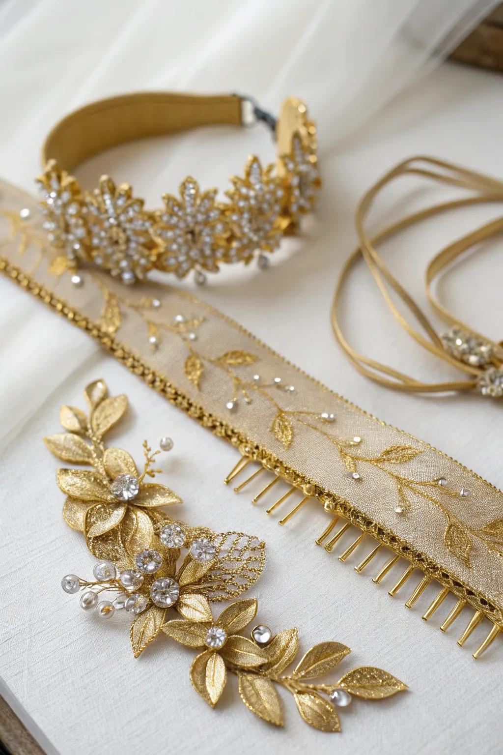Bridal decorations showcasing elegant gold accents.