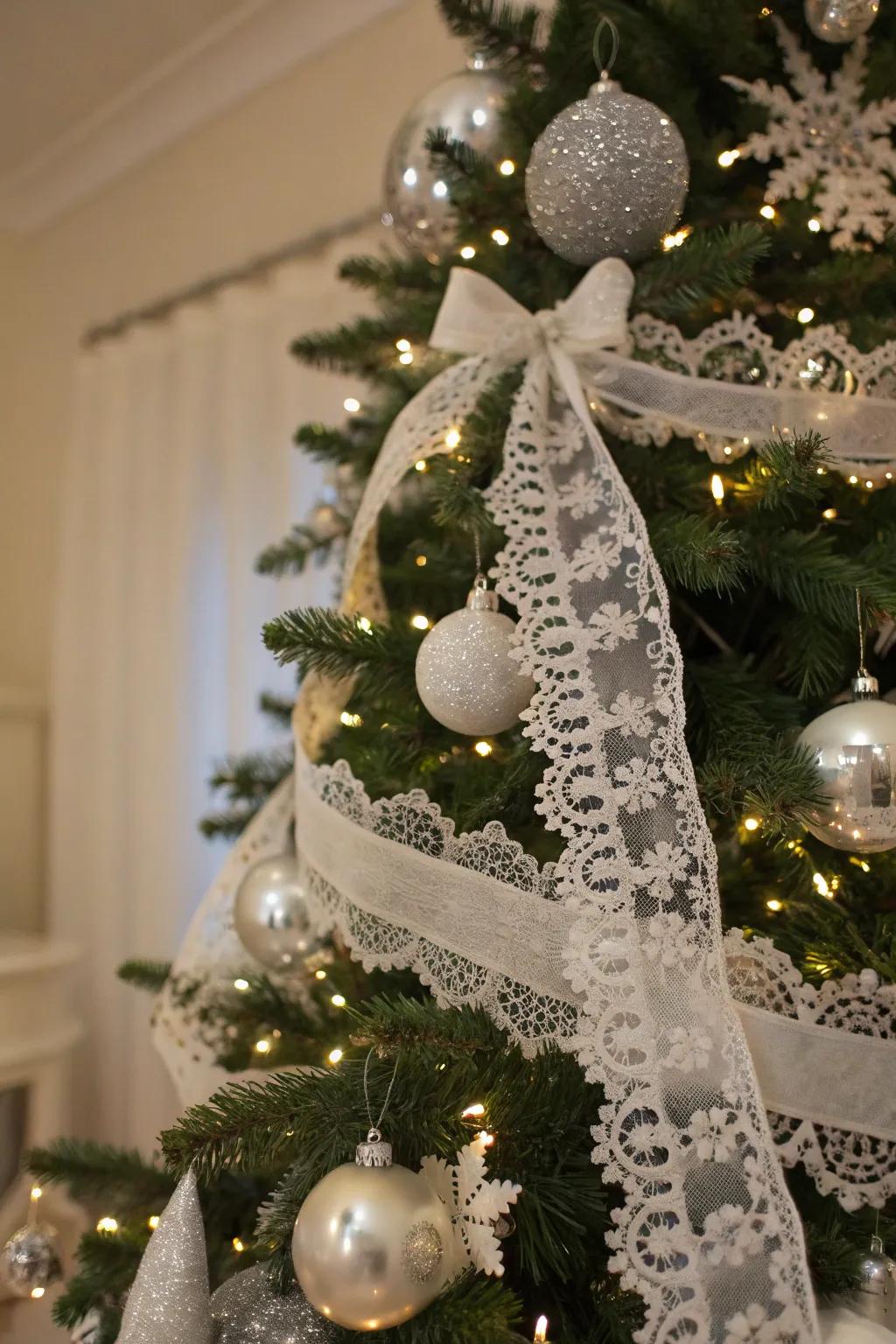 White lace details contribute traditional charm.