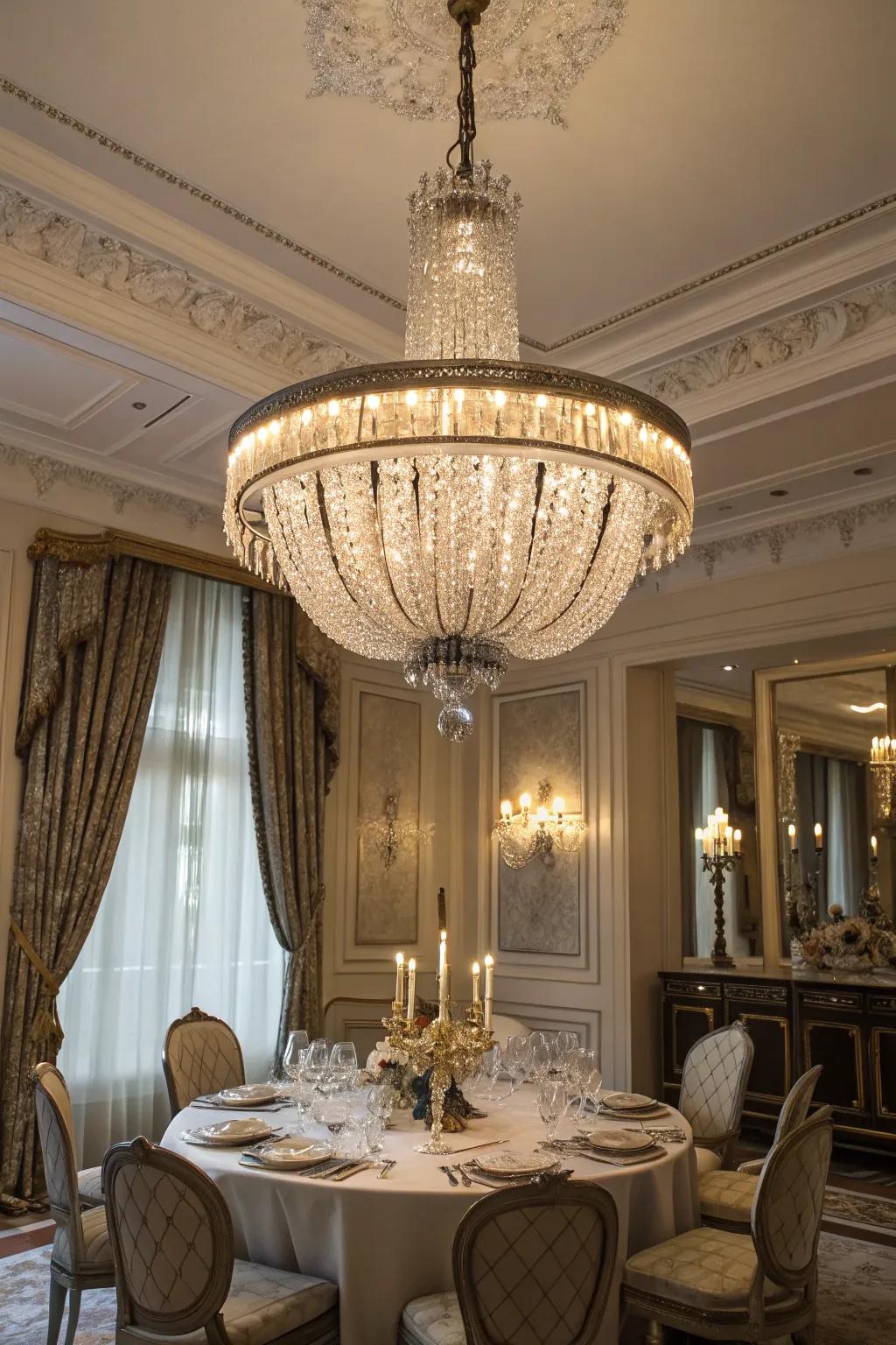 Impress your visitors with an opulent silver and crystal chandelier.
