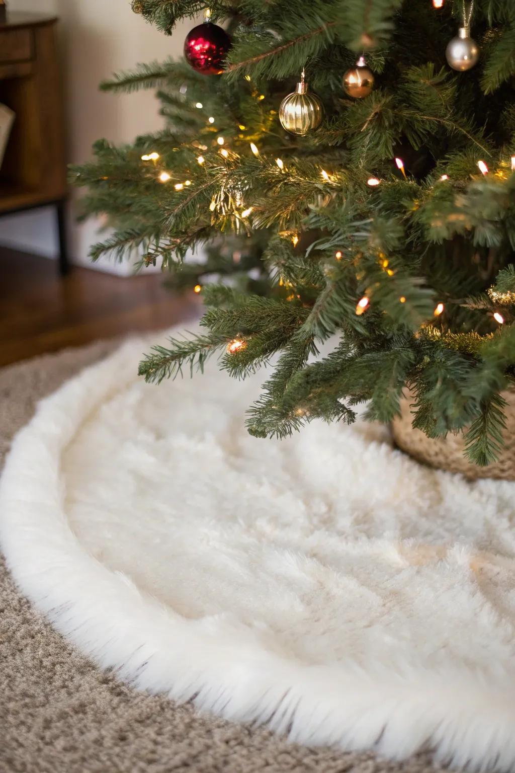 A pristine tree skirt appends a luxurious attribute to your Christmas tree.