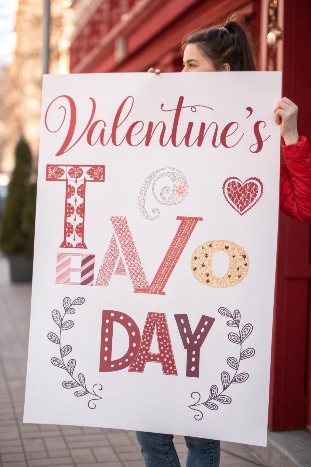 A creative Valentine's poster that emphasizes typography in a singular layout.